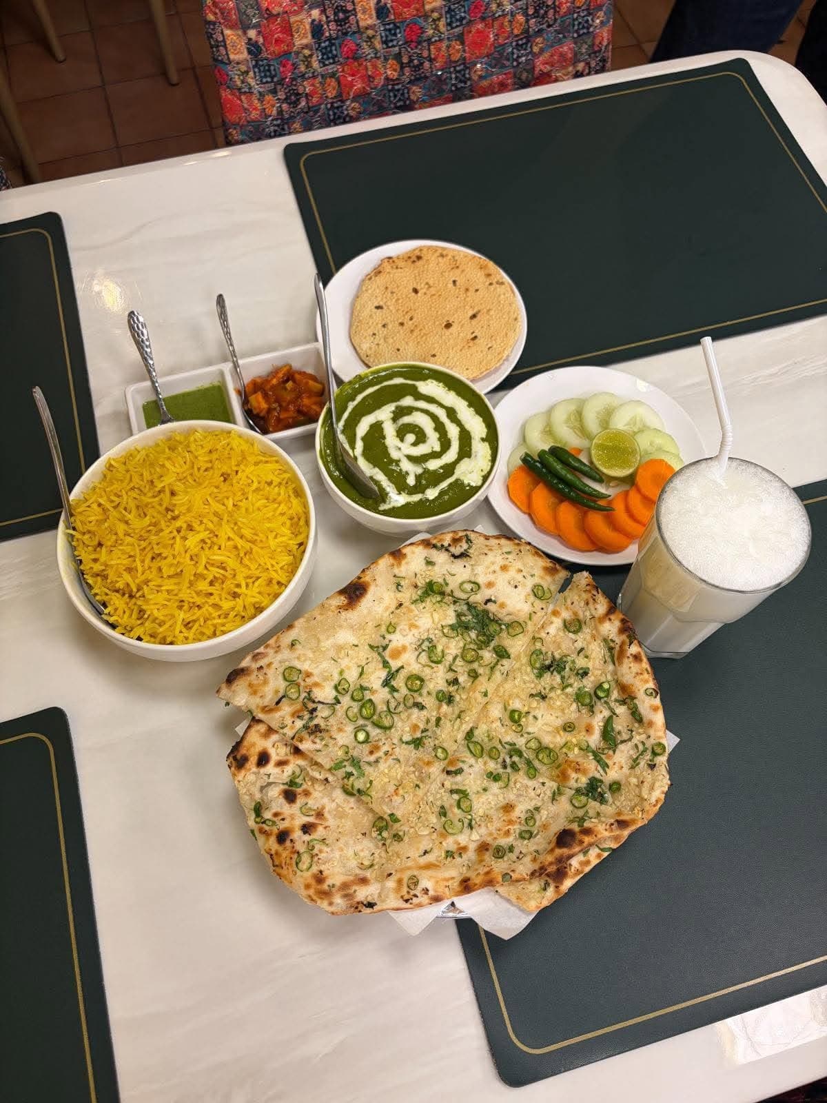 Dal makhani with paneer and a sweet mango lassi